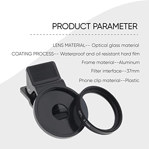 Filtro de lente polarizadora de 37 mm CPL, lente de câmera de polarizador portátil, clipe de telefone celular projetado, filtro de lente de polarizador melhorar a saturação e contraste da cor, para eliminar ou reduzir pontos de luz