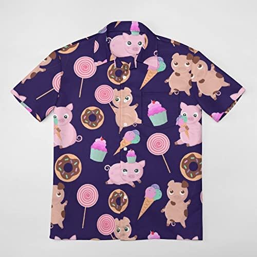Pigs Sweets Donuts Camisa havaiana masculina Botão de bolso de manga curta