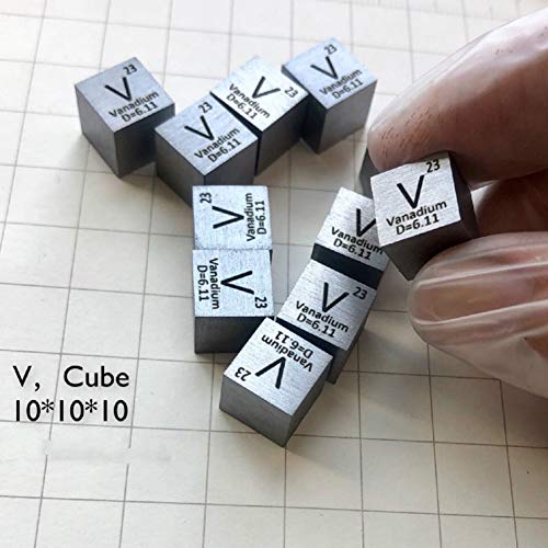 Cubo de metal de vanádio de 10 mm 99,9% Puro para elemento Coleção Laboratório Material Experiência Hobbies Exibição de bloco de substâncias