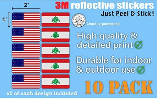 3M Líbano reflexivo e adesivos de bandeira dos EUA | Decalques de segurança versáteis | Chapéus, laptops, bicicletas, caixas