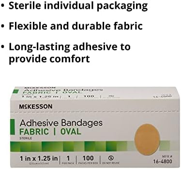 Bandagens adesivas de McKesson, estéril, oval de tecido, 1 em x 1 1/4 pol.
