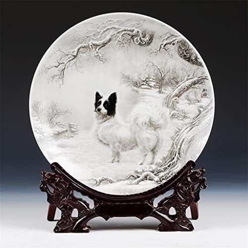Placa decorativa de cerâmica de Ylyajy Placa ornamental de decoração chinesa Placa de prato de prato de madeira Base de casamento Presente de casamento