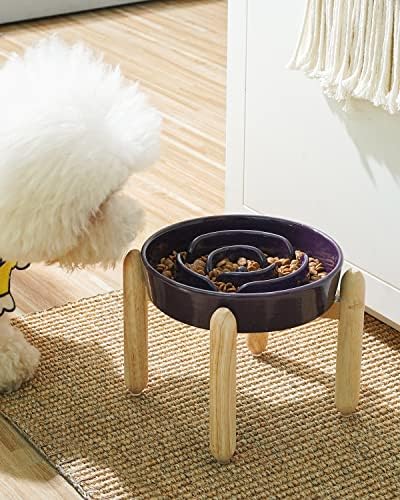 Tigelas de cães de alimentador lento de cerâmica de Le Tauci elevadas para raça pequena e média, tigelas de cachorro com suporte de