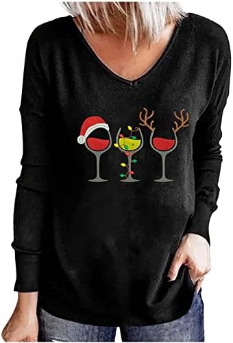 Camisas de manga longa de Natal para mulheres casuais soltas soltas básicas Tees gráficos sólidos tshirts traseiros
