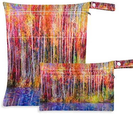 KeePreal Autumn Forest Oil Painting Saco molhado para fraldas e maiô de pano, viagem e praia - sacos molhados resistentes à água - perfeitos para roupas molhadas, produtos de higiene pessoal, 2 pacote