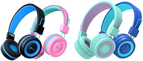 ICLEVER [2 PACK] HS14 Crianças fones de ouvido e BTH02 Crianças Bluetooth fones de ouvido, bandeira de compartilhamento de compartilhamento limitado de volume limitado, fones de ouvido dobráveis ​​para crianças/escola/viagem/iPad