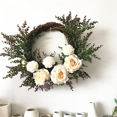 Zhyh Rose Wreath Simulation Spring Wreath Wreatch Decoração da porta americana Greante