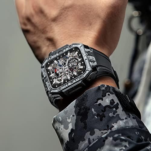 SKM 44mm 45mm de luxo de fibra de carbono para Apple Watch Series 8 7 pulseira de pulseira de fluororberber para iwatch 6 5 4 SE 44 Kit de modificação
