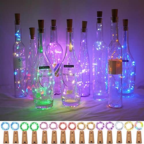 Luzes de garrafa de vinho de Cynzia 20 LED com cortiça, 15 pacotes de pacote de bateria de bateria Fairy Fada à prova d'água Mini