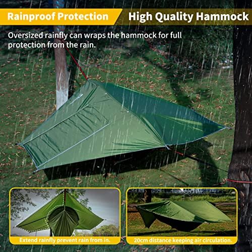 Wiyprqz Camping Hammock com rede de mosquito e cobertura de mosca da chuva portátil Lightweight 230T Nylon Hammocks