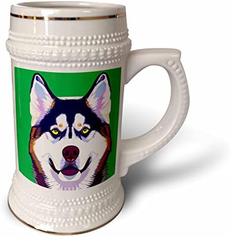 3drose deliclylightful siberian husky cão retrato em verde. Arte digital. - 22 onças de caneca