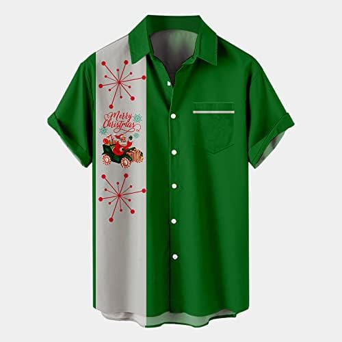 WYBAXZ Mens Natal Santa Presente 3D botão de impressão digital de lapela de capa de manga curta camiseta de blusa de blusa de blusa de top top booties