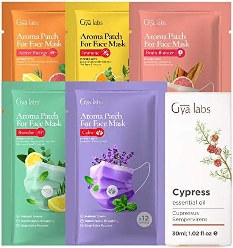 Adesivos de aroma de pacote combinado para máscaras e óleo essencial de cipreste para conjunto de pele - de óleos essenciais de grau terapêutico puro - Gya Labs
