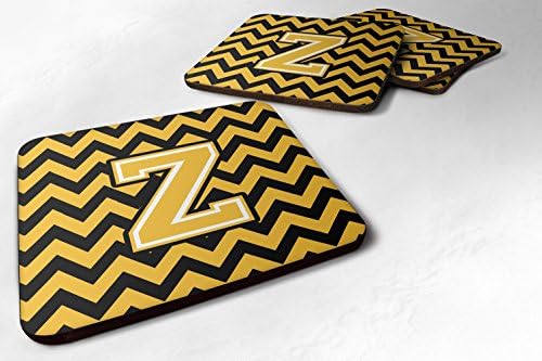 Tesouros de Caroline CJ1053-ZFC letra Z Chevron Black and Gold Coam Coaster Conjunto de 4, montanhas-russas de copos para