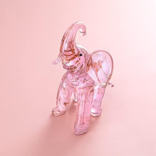 Qfkris glass rosa elefante estatuetas colecionáveis, estatueta de animais de arte de vidro soprado à mão Traga boa sorte para a tabela decoração