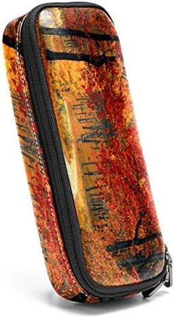Cenário Saco de caneta de couro de couro de outono folhas de árvore com zíper com zíper saco de armazenamento de saco de artigos