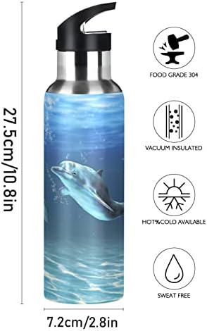 Garrafa de água de golfinho com tampa de palha térmica Ocean crianças isoladas aço inoxidável balão de água 20 oz golfinhos