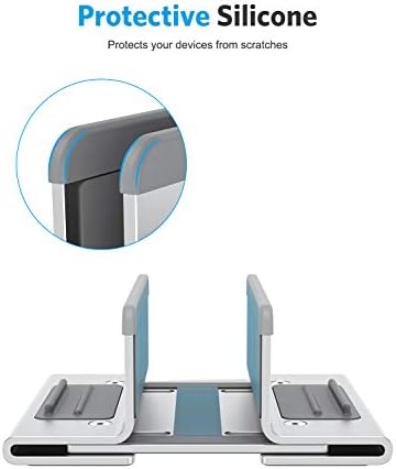 Omoton atualizou o suporte vertical de laptop, o suporte do lapto de 3 em 1 com almofadas de silicone robustas para proteção ultra,