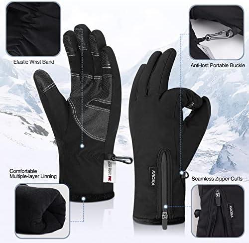 Krosa -10 ℉ Luvas de inverno homens mulheres, 10 dedos de tela sensível ao toque luvas de esqui, luvas de clima frio à prova d'água