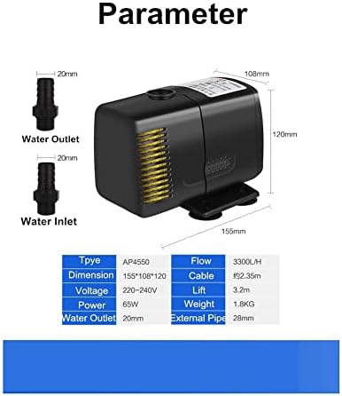 Jeusdf High Power 65W Bomba de água com filtro esponja aquário aquário submersível Bomba de peixe água do tanque