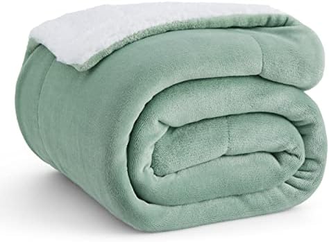 Bedsure Sherpa Fleece Throw Planta para sofá - cobertores grossos e quentes para o inverno, cobertor macio e difuso para sofá, verde sálico, 50x60 polegadas