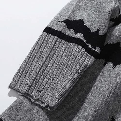 Suéter de manga longa feminino suéter de malha de comprimento médio suéter de impressão bastão solta panorma velha suéter