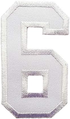 3 polegadas Número branco 6 Patches Apliques Decoração de tecido para tampa de chapéu de mochila pólo