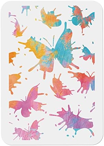 MayJoydiy Butterfly Stencils Flor Borda estênceis Desenho de borboleta Pintura de borboleta 11,8 × 11,8 polegadas reutilizáveis