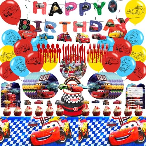 Carros de festas de aniversário de carros para meninos, Cartoon Lightning Car McQueen Birthday Party Supplies incluem Banner,