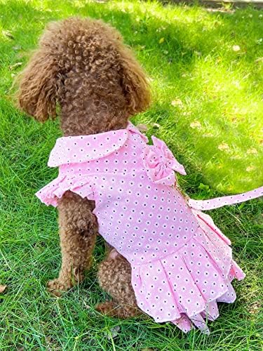 Qwinee 2pcs cães cães e colarinho de colméia de cor margarida vestidos de cachorro plissado com anel d e coleira para pequenos cães médios cães gatos de cachorro gatinho rosa m