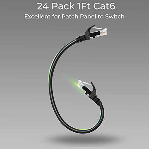 Rapink Patch Painel 48 Porta Cat6 Liga com 2 * 24 Pack Patch Cable Cat6 1ft preto