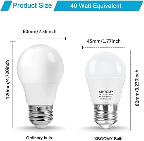 Lâmpadas LED de LED A15 XBOCMY, lâmpada de geladeira LED equivalente de 40 watts, luz do dia 5W 5000k, 500 lúmens, base média, não-minimizível,