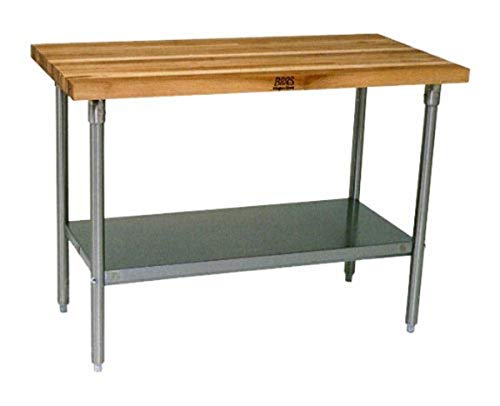 John Boos HNS16 Maple Top Work Table com base de aço galvanizada e prateleira inferior galvanizada ajustável, 48