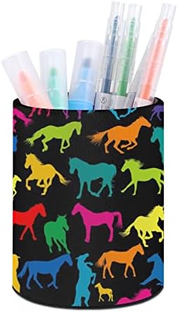 Cavalos coloridos silhuettes impressos portador de caneta Lápis para copo de escova de maquiagem organizadora de mesa para o escritório da sala de aula em casa