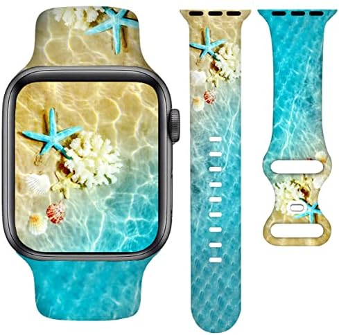 Banda de relógio de praia fofa compatível com relógio 38mm 40mm 41mm 42mm Silicone Wrists Substituição de pulseira para mulheres UNISSEX GEESS