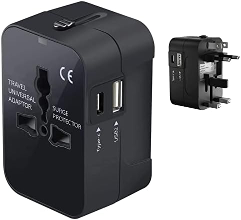 Viagem USB Plus International Power Adapter Compatível com Xiaomi Redmi 5 Plus para energia mundial para 3 dispositivos USB TypeC, USB-A para viajar entre EUA/EU/AUS/NZ/UK/CN