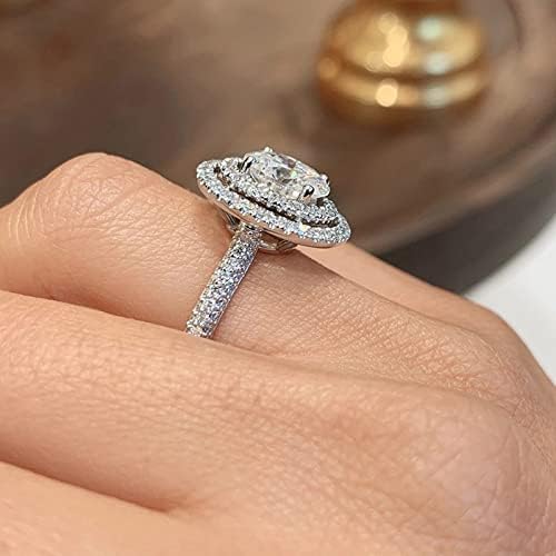 Anel de forma redonda prateada diamante redondo redondo stromestone redondo cut ring ring real noivado de casamento