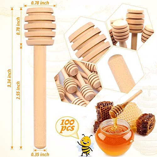 Mergulhos de mel de madeira 95pcs, bastão premium de macaco de mel de mel natural, bastão de favo de mel mini de 3 polegadas,