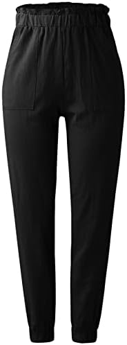 Calça de moletom de míshui para mulheres calças brancas para mulheres calças de aperto bolso de bolso casual plus size alto alto