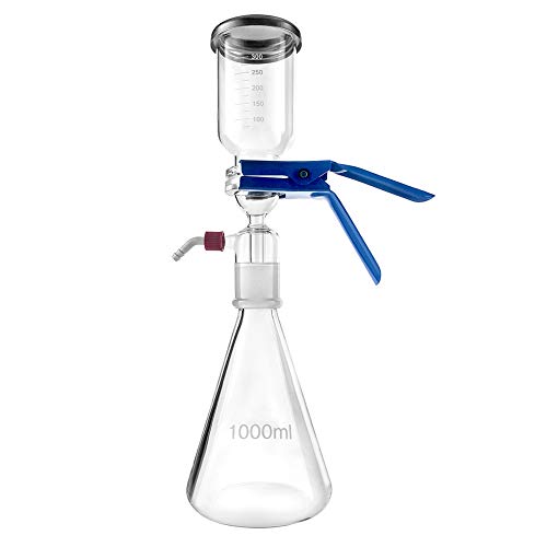 QWORK 1000ML Filtro de sucção a vácuo de vidro, aparelho de destilação de filtração de vácuo de laboratório para filtragem em