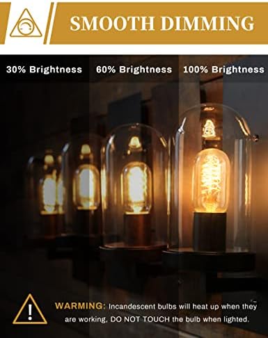 Bulbos de Edison, lâmpadas Doresshop Vintage Edison Bulbos de 40 watts, lâmpadas incandescentes, T45, 110-130 volts, E26/E27 Base Dimmível Decorativo Filamento Antique Lâmpadas, vidro âmbar, branco quente, 4 pacote