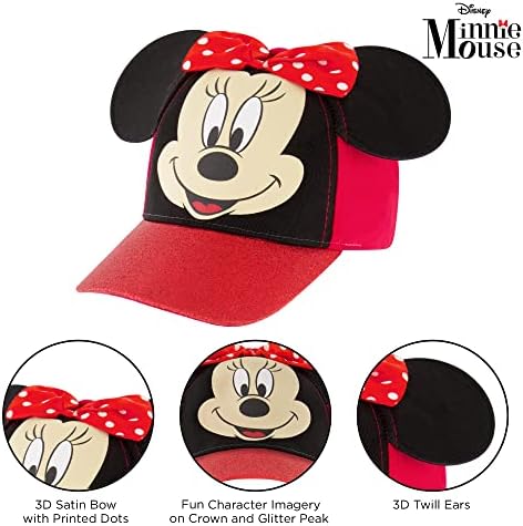 Capace de beisebol da Disney, Minnie Mouse Orends Ajustável Criança 2-4 ou Chapéus para crianças 4-7