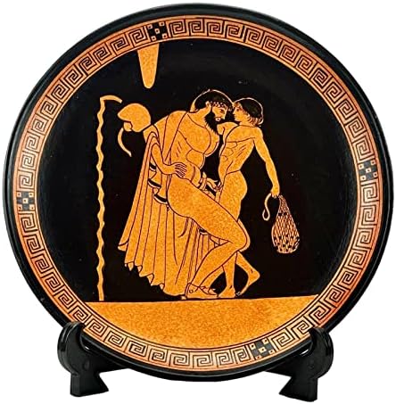 Amor homossexual, gay antigo prato de cerâmica grega homem com um menino 23 cm