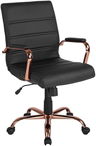 Flash Furniture Whitney Mid -Back Chair - Black Leathersoft Executivo Cadeira de escritório giratória com quadro de ouro rosa - Cadeira de braço giratório