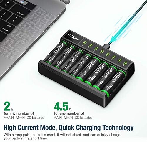 Hiquick 8 Bay Smart Battery Charger com 8 baterias AA AA + 8 pacote AAA Baterias recarregáveis