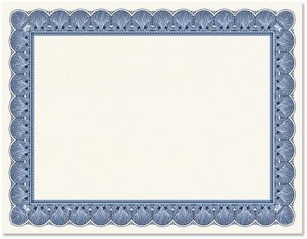 Certificado de elite azul em pergaminho branco - conjunto de 100, 8-1/2 x 11 em 60 libras