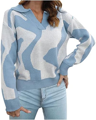 Camisolas de outono para mulheres Trendy Impresso em Vonete Vulgão Longo Sweter Sweater Knitwear Casual Selta Tops