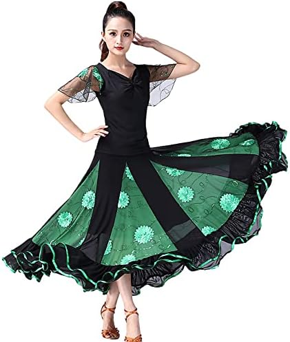 Vestidos de dança de salão para mulheres vestido de flamenco de flores longa saia folclórica com fantasia de alta performance
