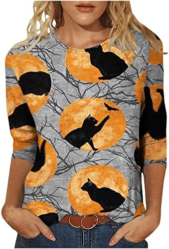 Pescoço redondo de Halloween de verão feminino 3/4 blusa de manga Tops casuais tamis Tamas de camiseta impressas femininas