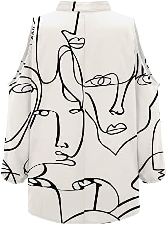 Camisas casuais femininas femininas letra casual impressão colorblock fora do ombro blusa de manga longa de manga longa